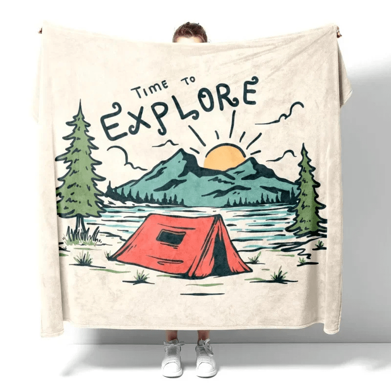 Couverture Cosy avec motifs Campeur Explore Camp / 150x220cm / Polyester