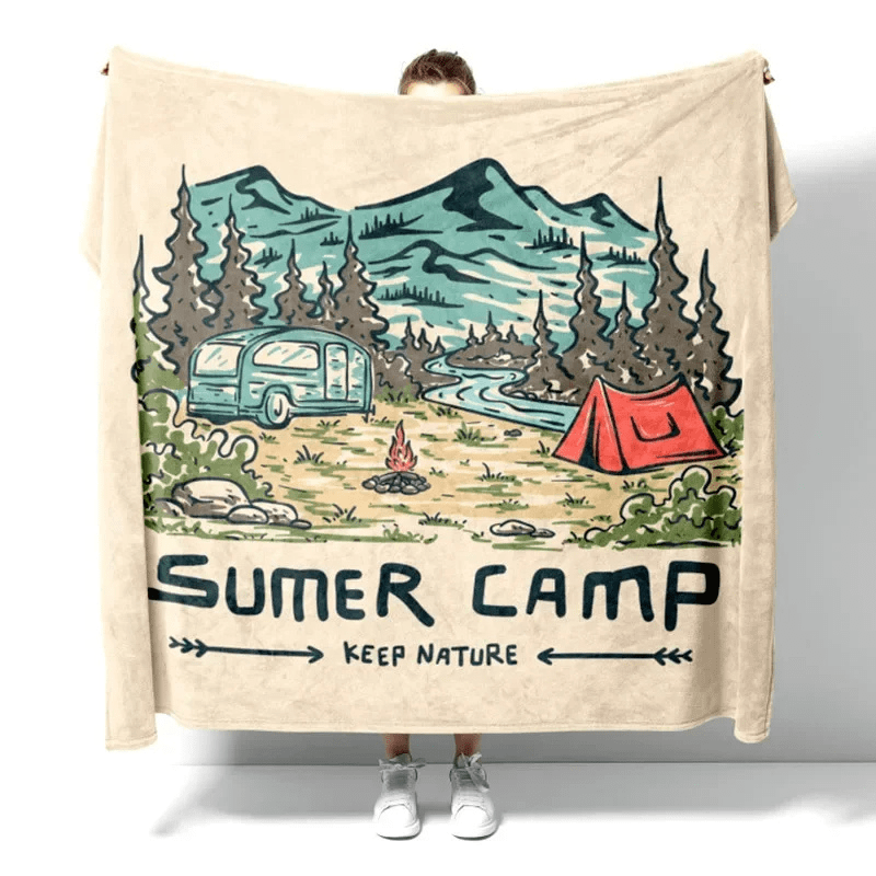Couverture Cosy avec motifs Campeur Summer Camper / 150x220cm / Polyester