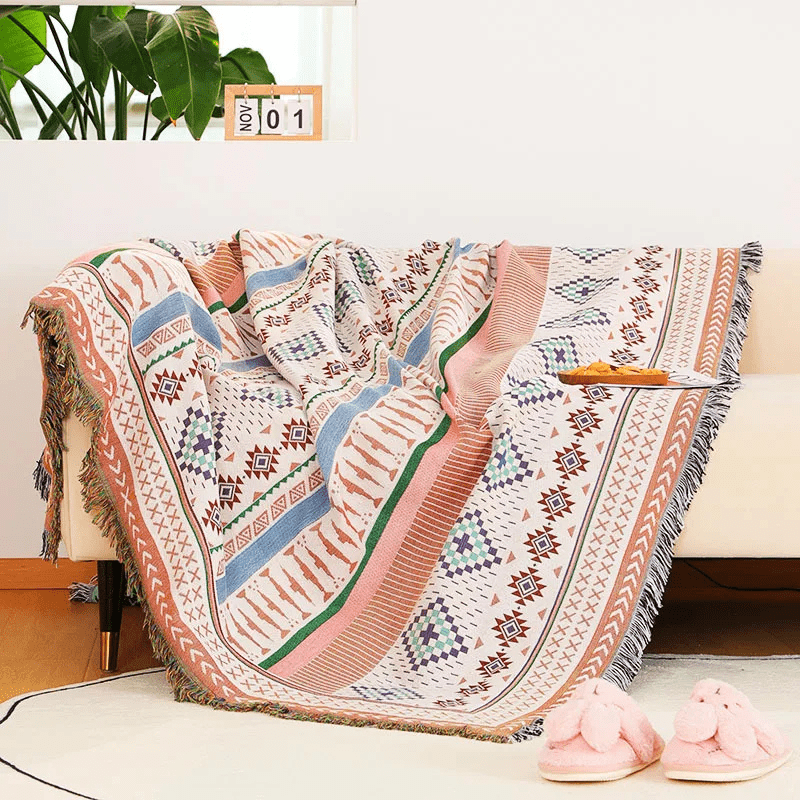Couverture style bohème à frange couverture 2 / 90x150cm / fil de coton/polyester