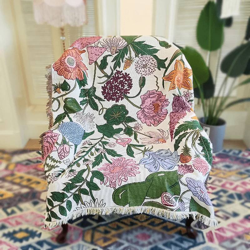 couverture style bohème floral blanc / 130x160cm / Polyester/coton