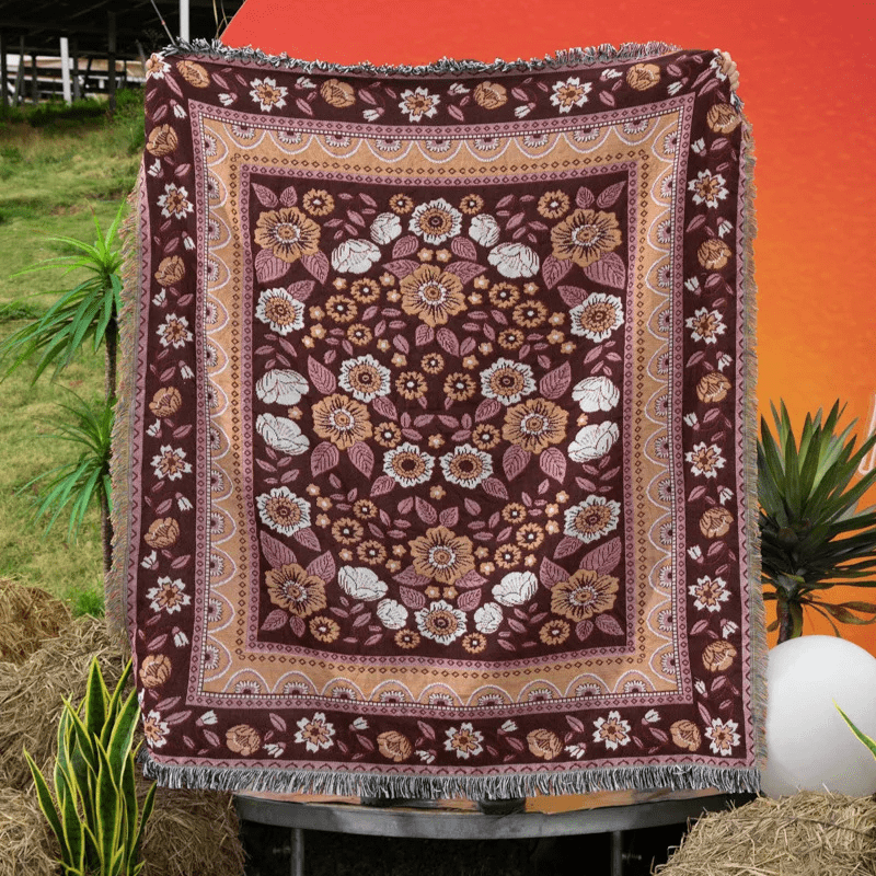 couverture style bohème floral violet / 130x160cm / Polyester/coton