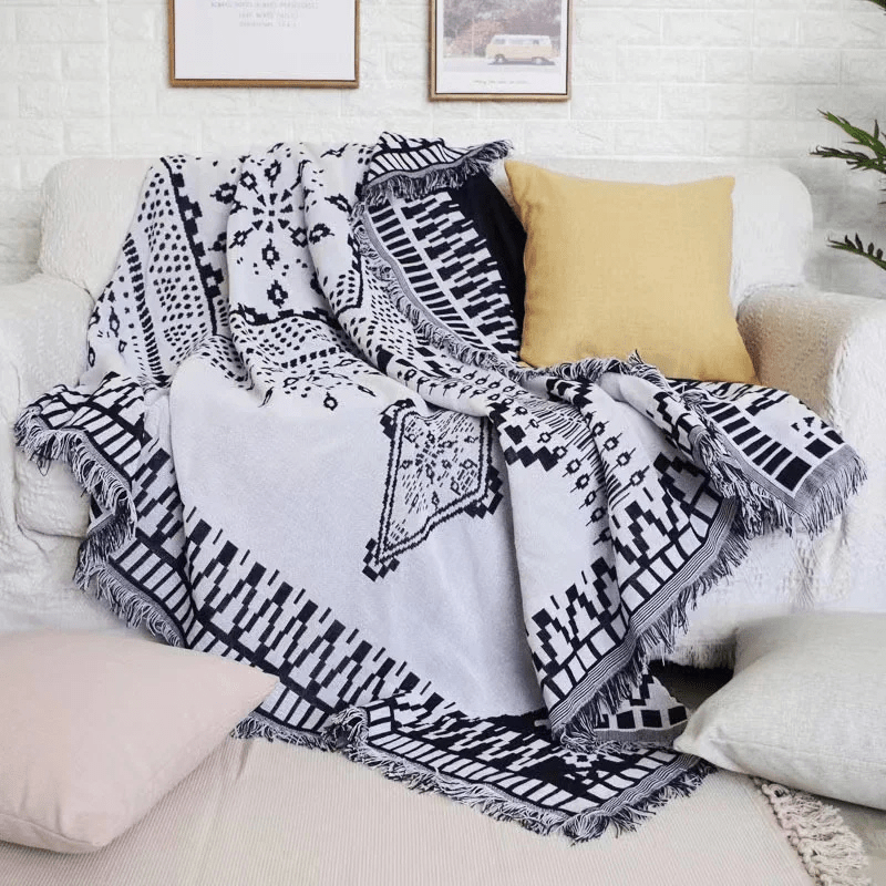 Couverture style nordique noir&blanc Style 2 / 90x90cm / Polyester/coton