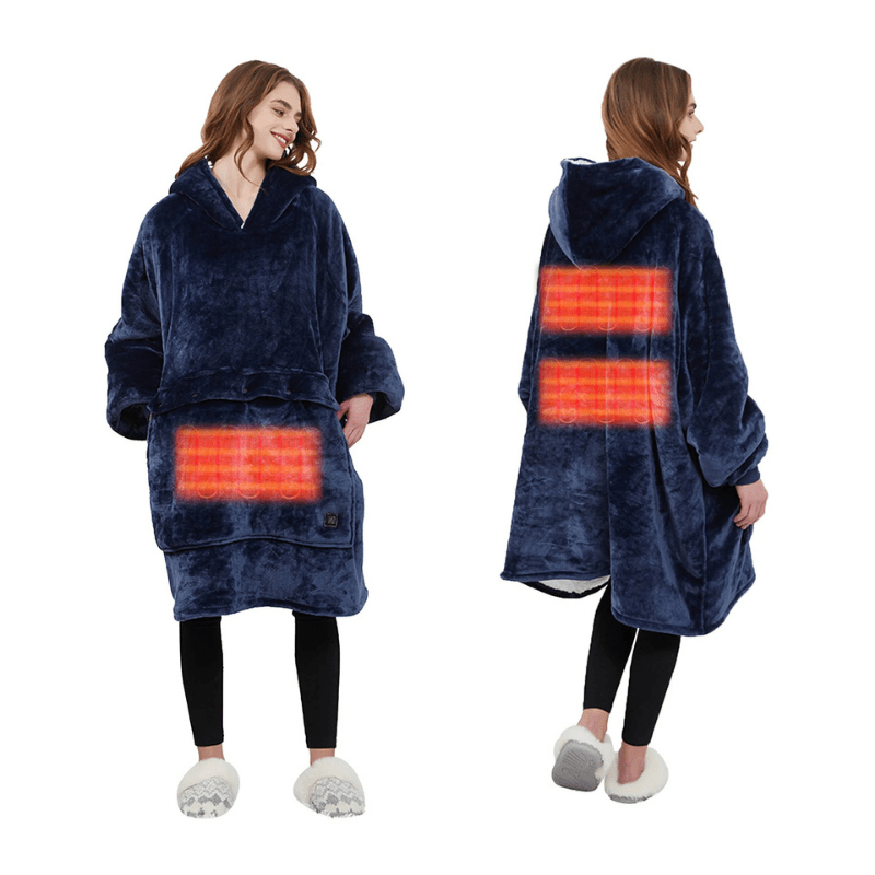 Hoodie Plaid Chauffant Géant Bleu / Flanelle polaire/ panneau chauffant