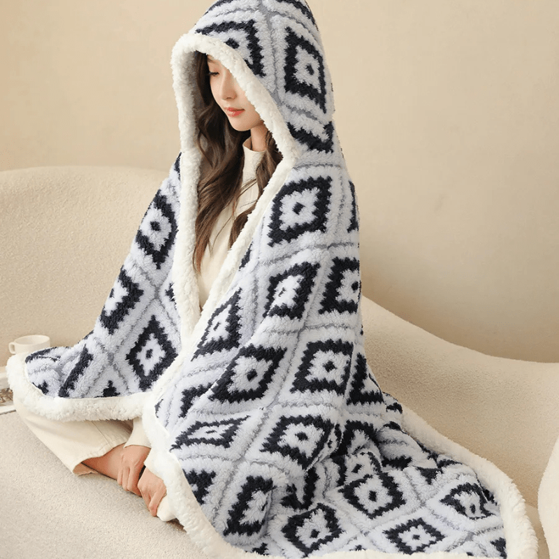 Plaid à capuche avec gant intégré bleu / Polaire en fibre synthétique