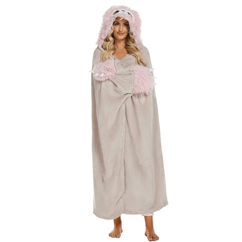 Plaid à capuche de paresseux avec gants