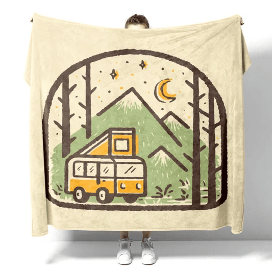 Couverture Cosy avec motifs Campeur Minibus / 150x220cm / Polyester