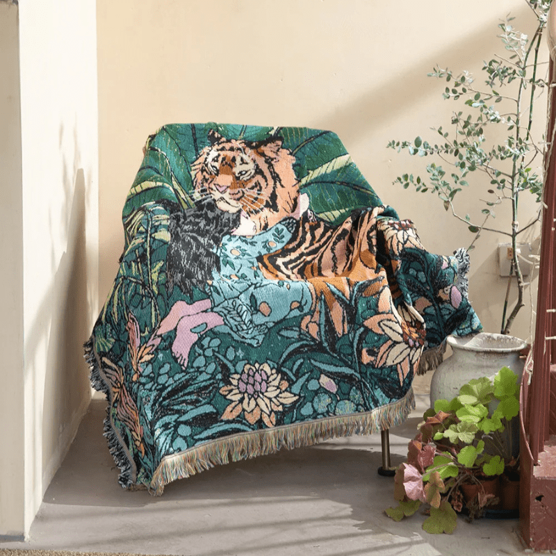 couverture style bohème floral tigre / 130x160cm / Polyester/coton