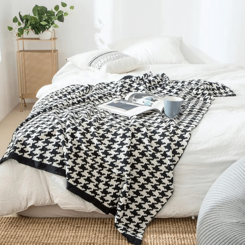 Couverture style pied de poule Noir & blanc / 130X160cm / Coton