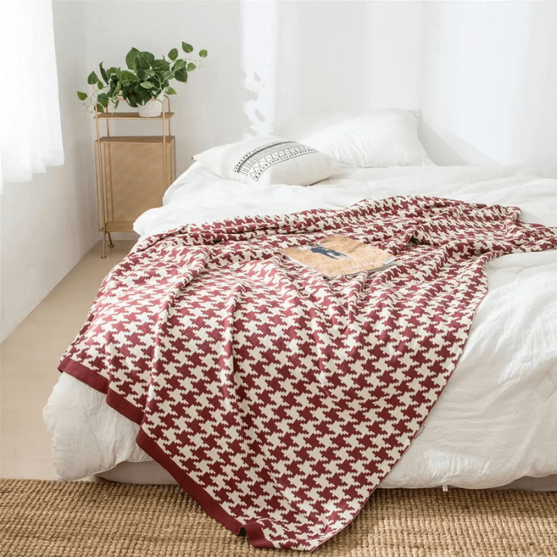 Couverture style pied de poule Rouge & blanc / 130X160cm / Coton