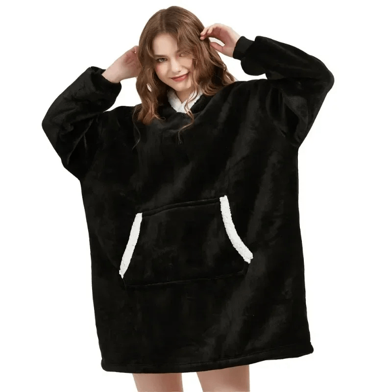 poncho plaid à capuche noir / 78cmx115xm / polyester/coton