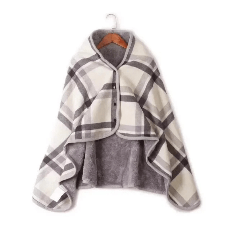 Poncho plaid style motif vichy beige&gris / 80x130cm