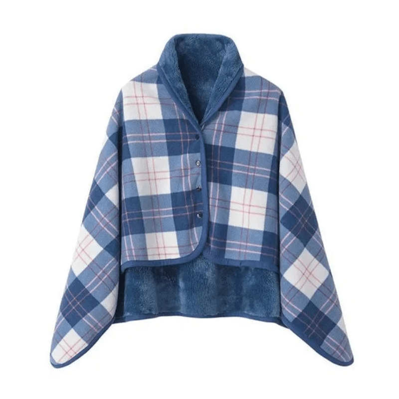 Poncho plaid style motif vichy bleu foncé / 80x130cm