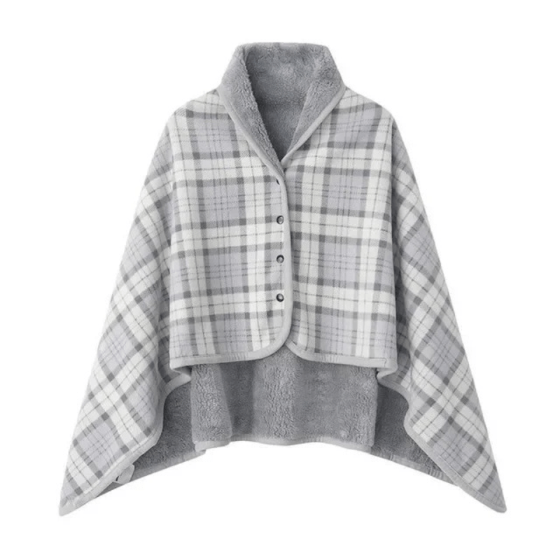 Poncho plaid style motif vichy gris / 80x130cm