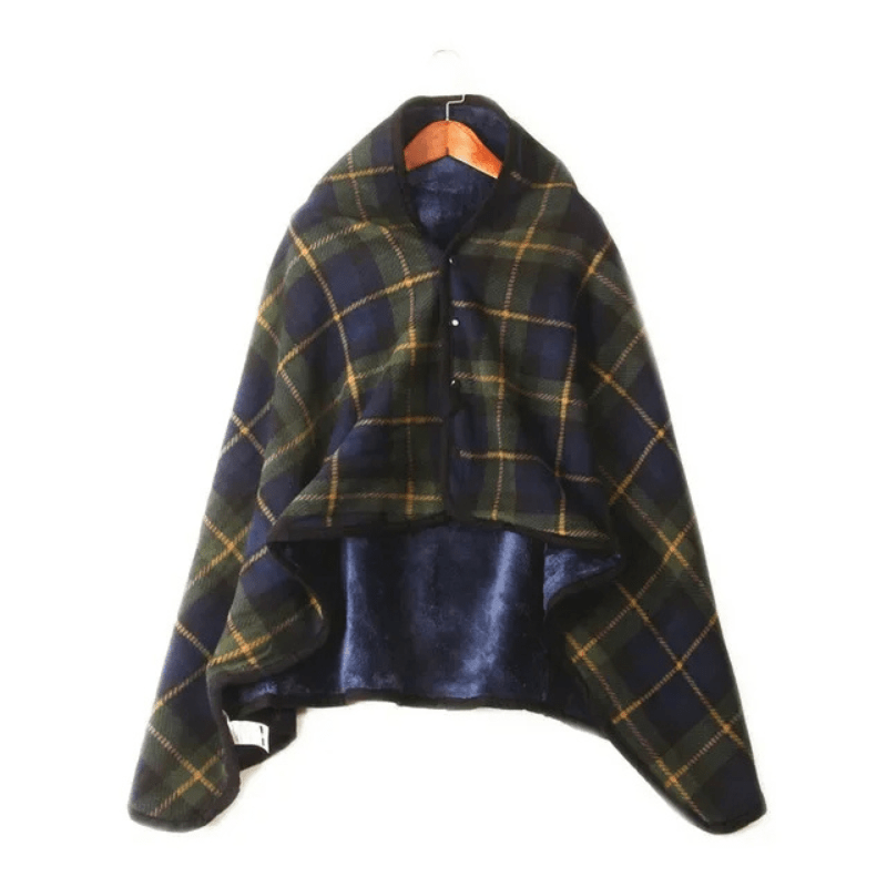 Poncho plaid style motif vichy vert/bleu / 80x130cm